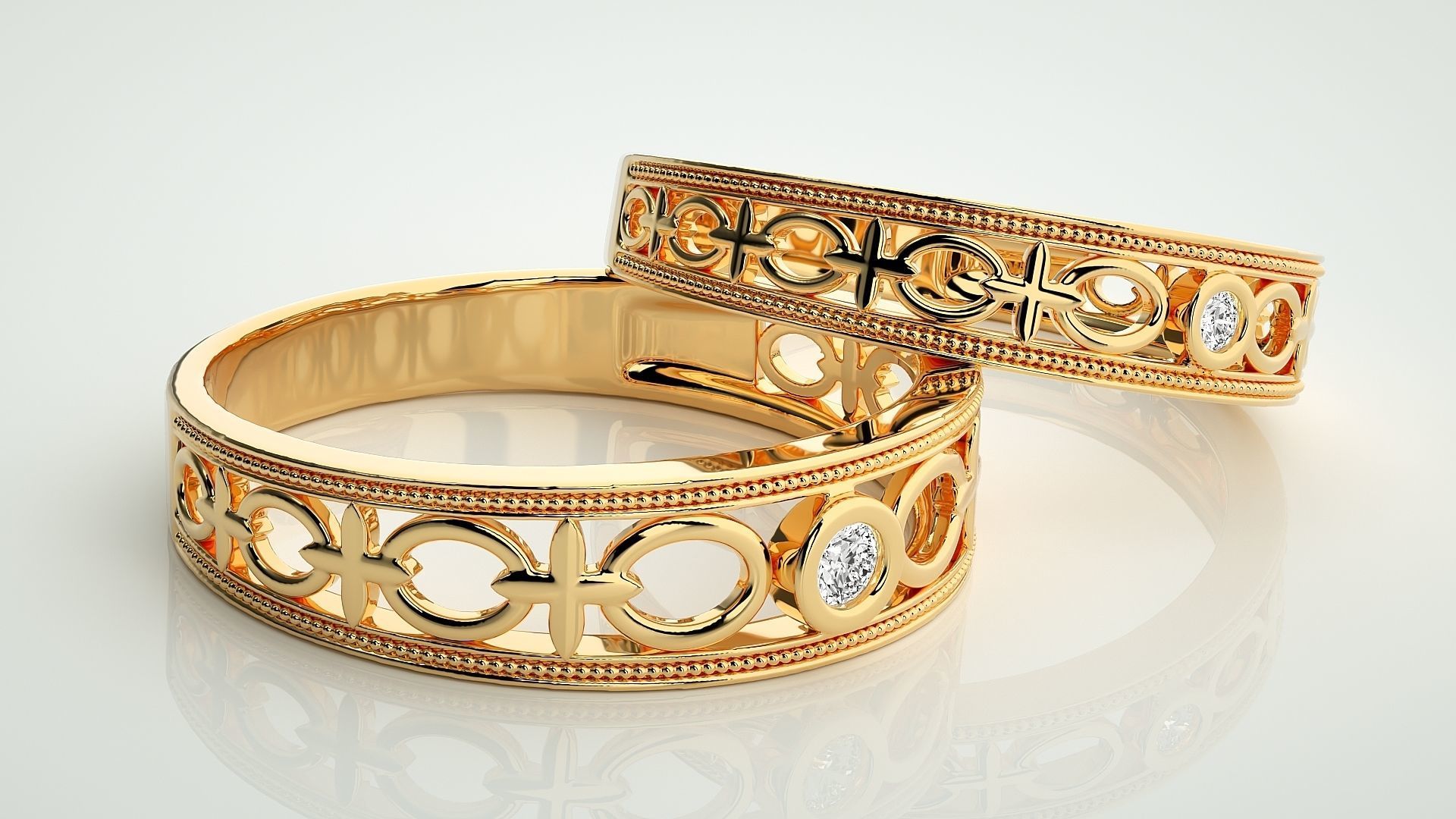 Solitaire Mesh Plain Gold Couple Band Ring 3dm stl render 3D print model_10