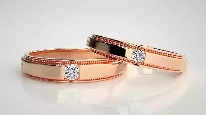 Solitaire Couple Band Ring 3dm stl render detail 