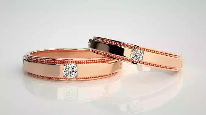 Solitaire Couple Band Ring 3dm stl render detail 