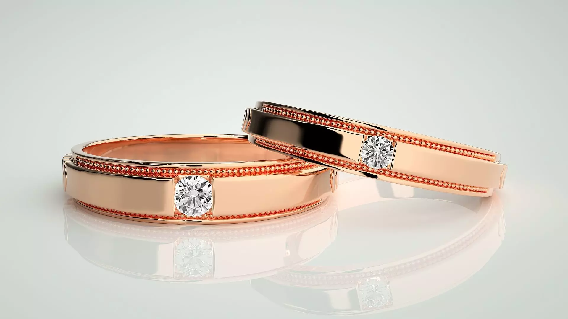 Solitaire Couple Band Ring 3dm stl render detail 3D print model