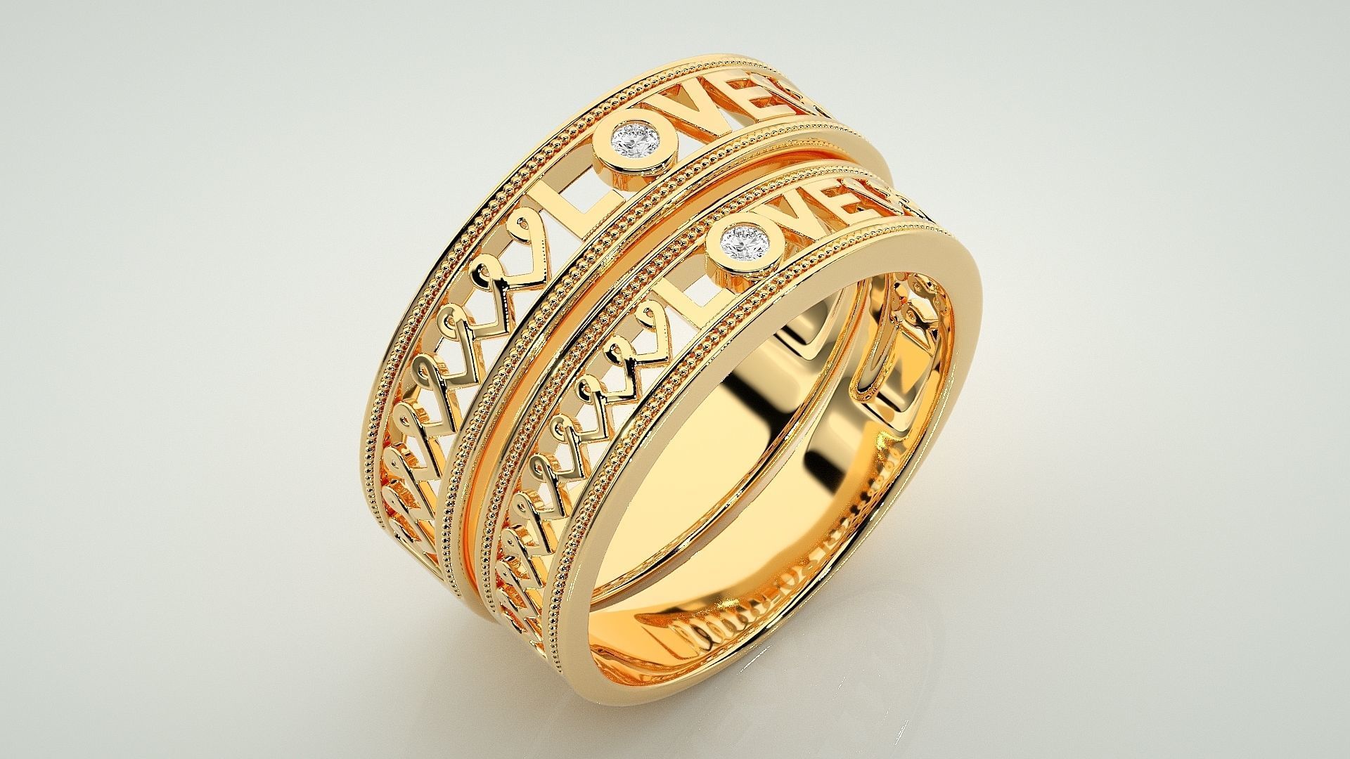 Love Valentine Couple Band Ring 3dm stl render detail  3D print model_12