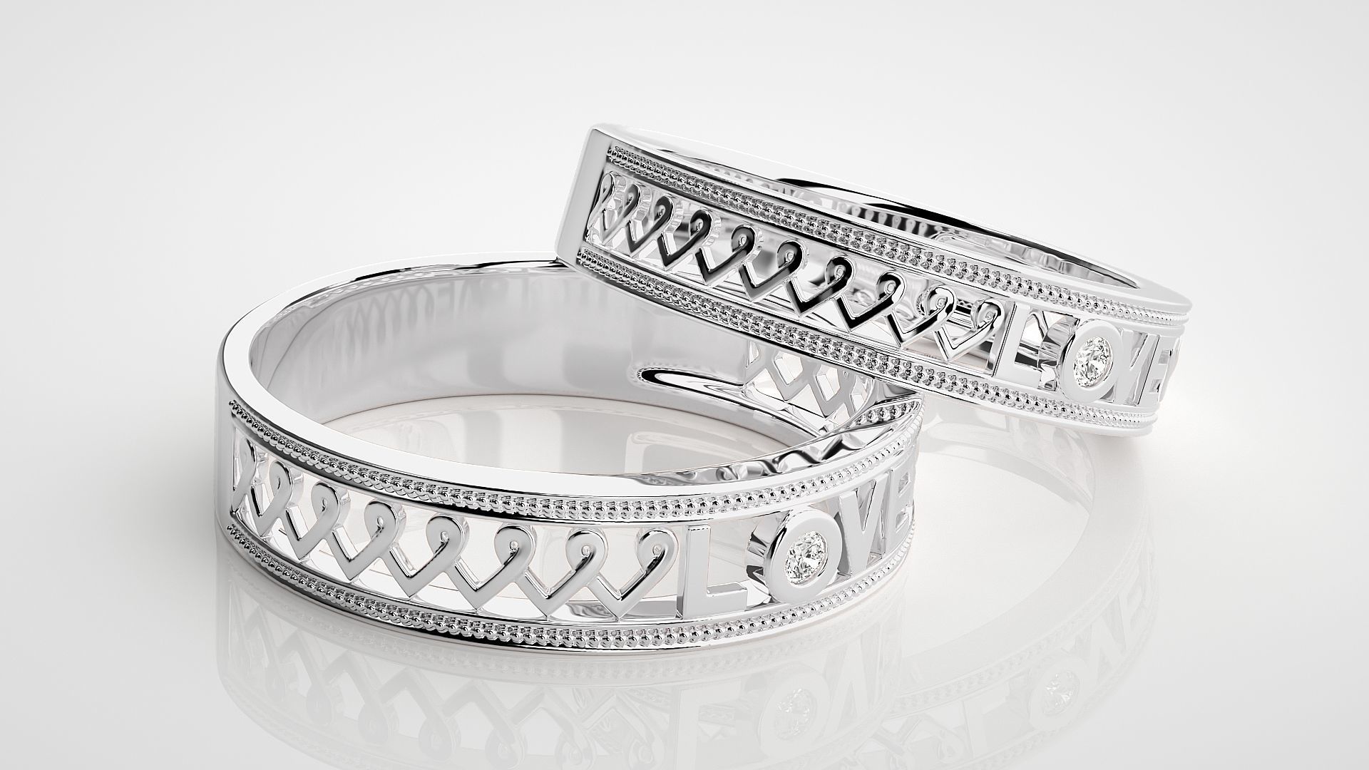 Love Valentine Couple Band Ring 3dm stl render detail  3D print model_6
