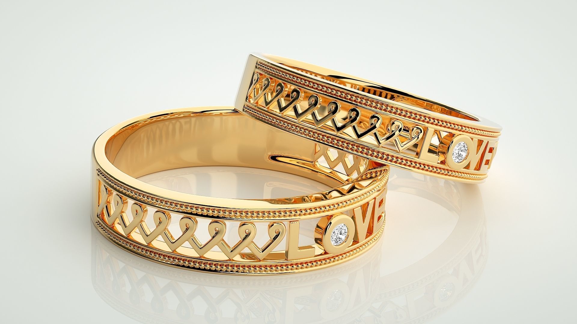 Love Valentine Couple Band Ring 3dm stl render detail  3D print model_10