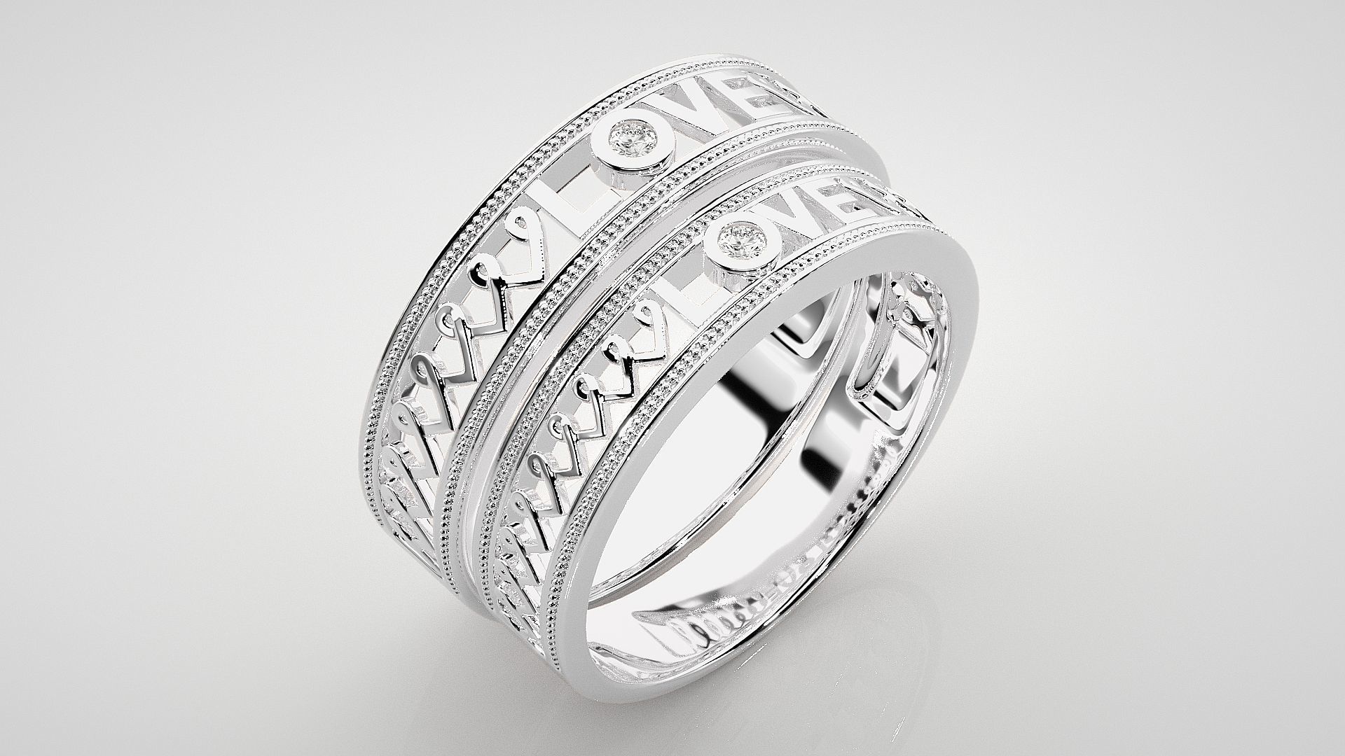 Love Valentine Couple Band Ring 3dm stl render detail  3D print model_8