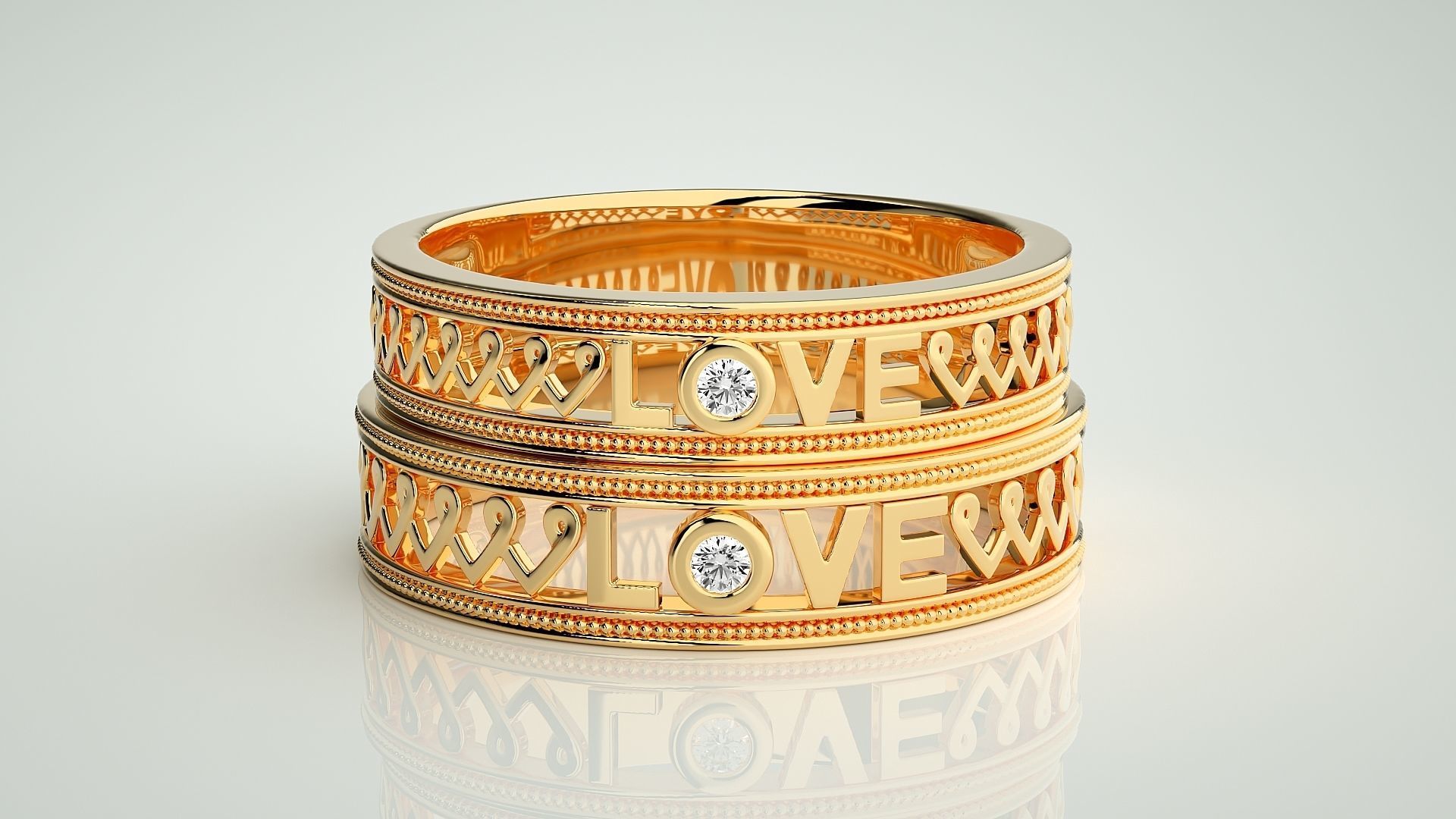 Love Valentine Couple Band Ring 3dm stl render detail  3D print model_11