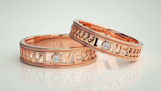 Love Valentine Couple Band Ring 3dm stl render detail  3D print model