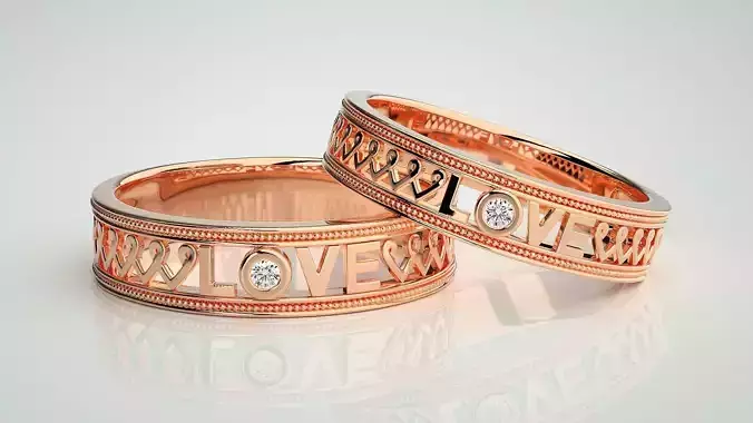 Love Valentine Couple Band Ring 3dm stl render detail  3D print model
