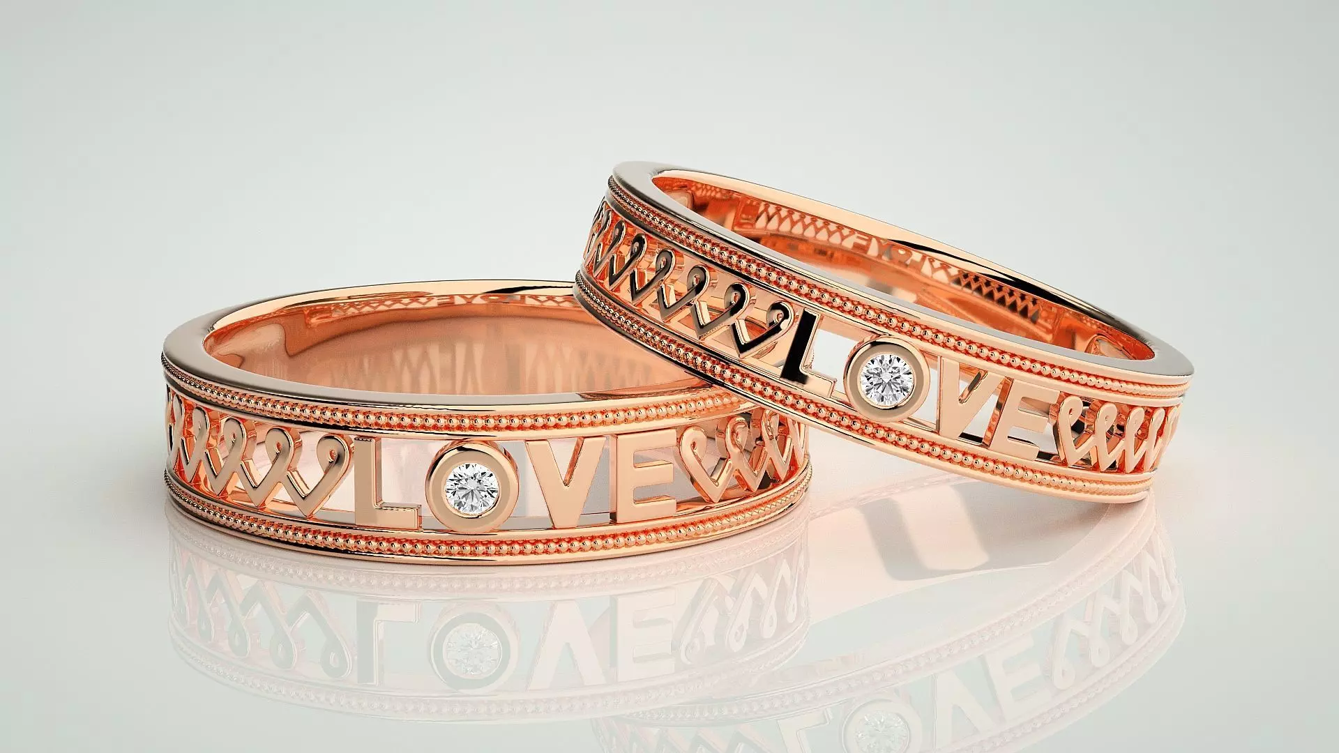 Love Valentine Couple Band Ring 3dm stl render detail  3D print model_0