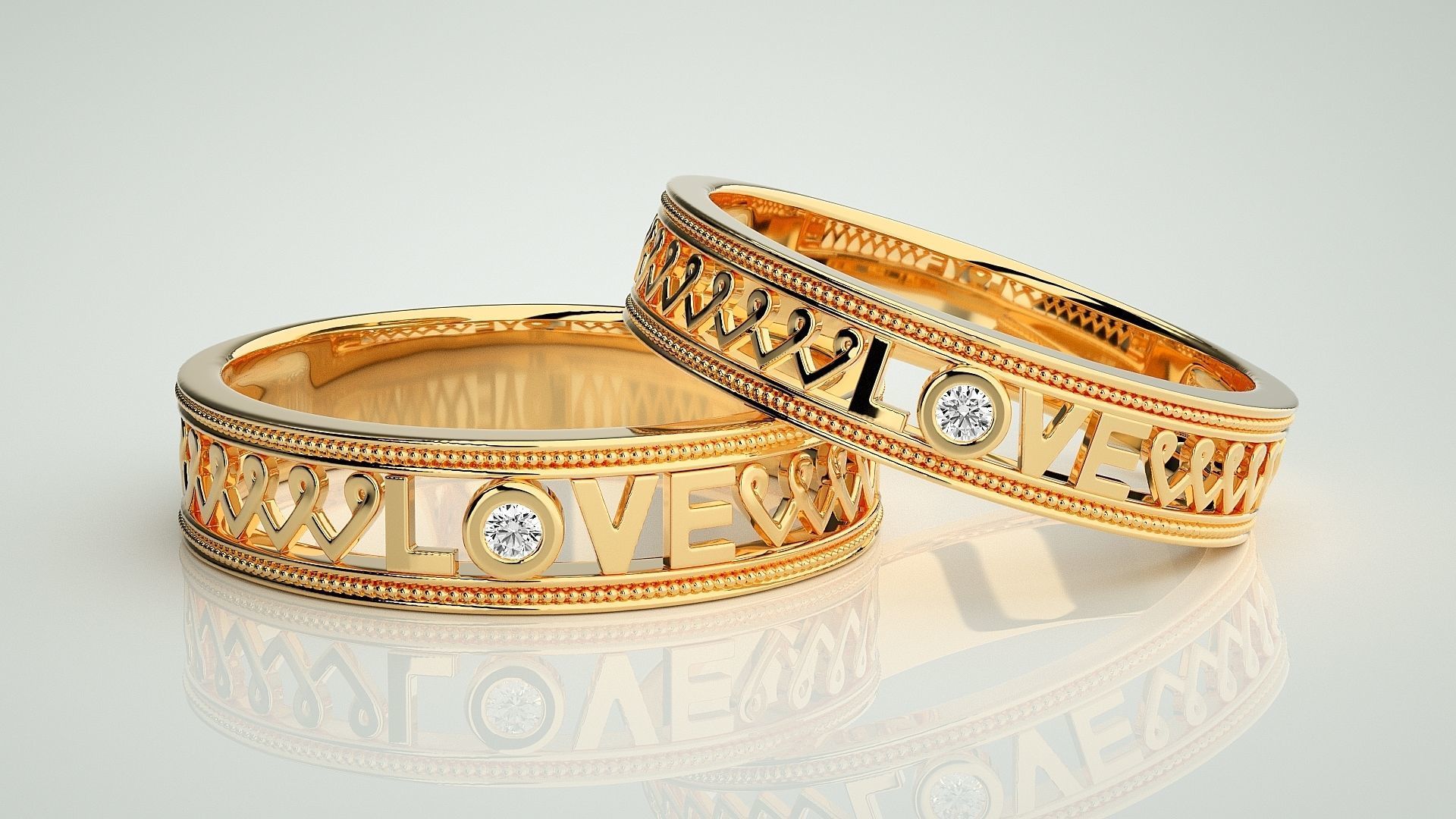 Love Valentine Couple Band Ring 3dm stl render detail  3D print model_9