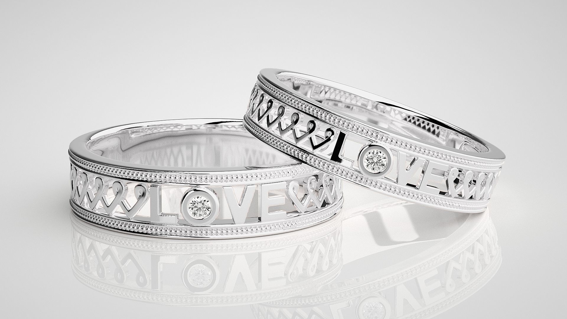 Love Valentine Couple Band Ring 3dm stl render detail  3D print model_5