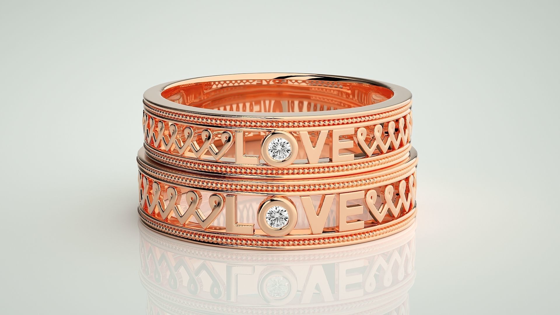 Love Valentine Couple Band Ring 3dm stl render detail  3D print model_2