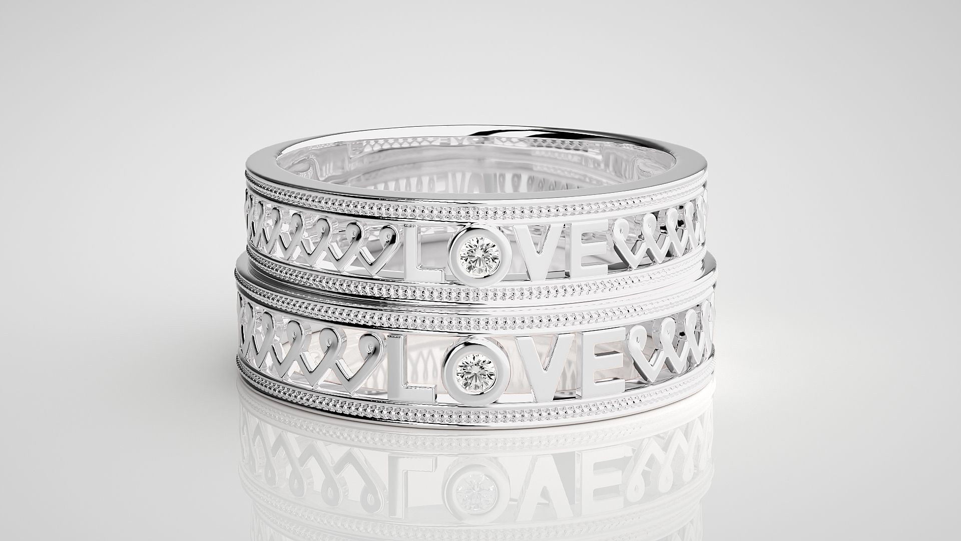 Love Valentine Couple Band Ring 3dm stl render detail  3D print model_7