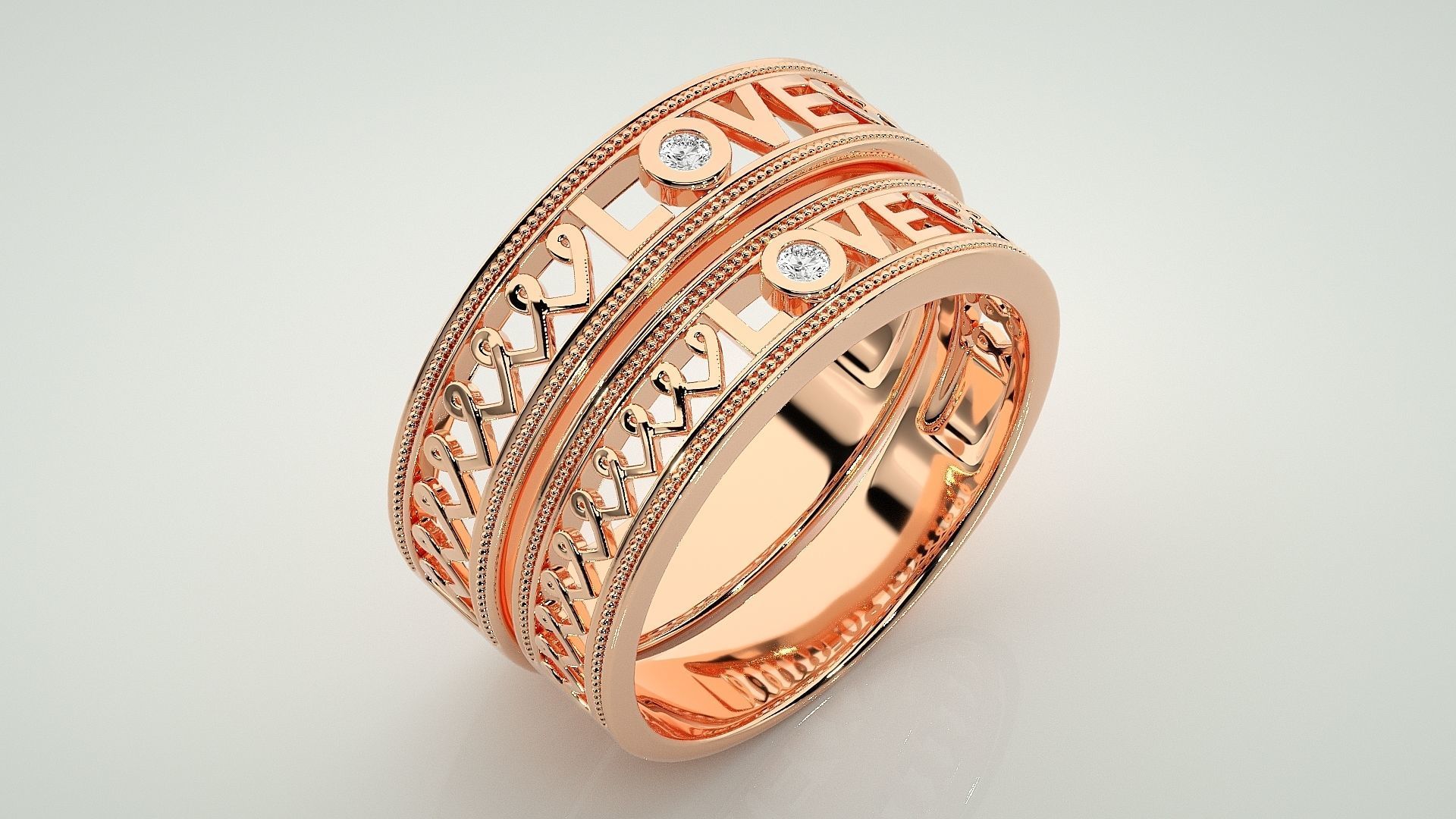 Love Valentine Couple Band Ring 3dm stl render detail  3D print model_4