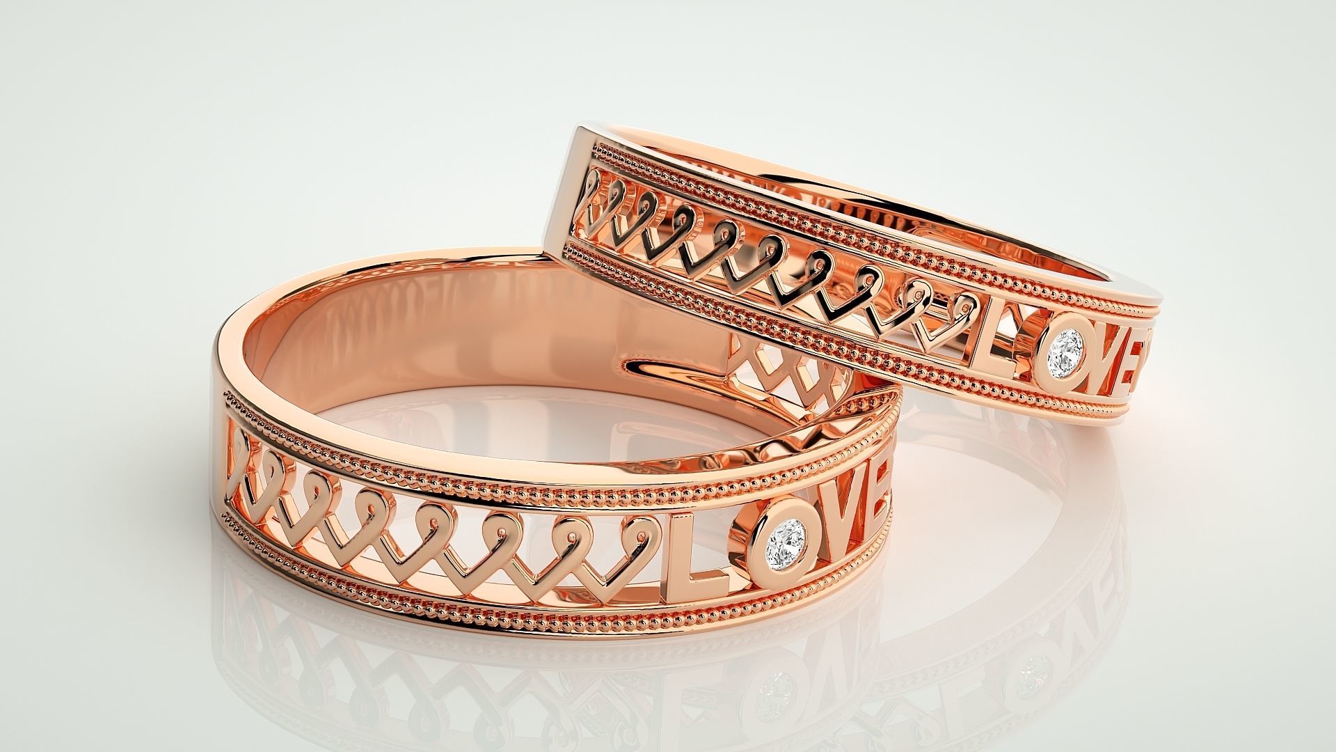 Love Valentine Couple Band Ring 3dm stl render detail  3D print model_1