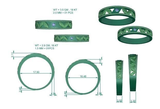Solitaire Leaf Couple Band Ring 3dm stl render detail 3D print model_3