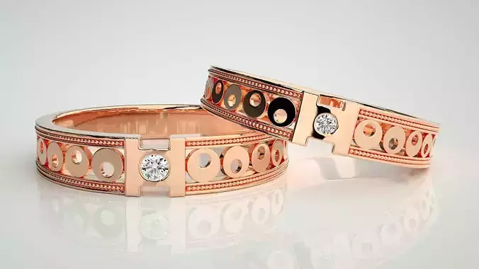 Solitaire Couple Band Ring 3dm stl render detail 