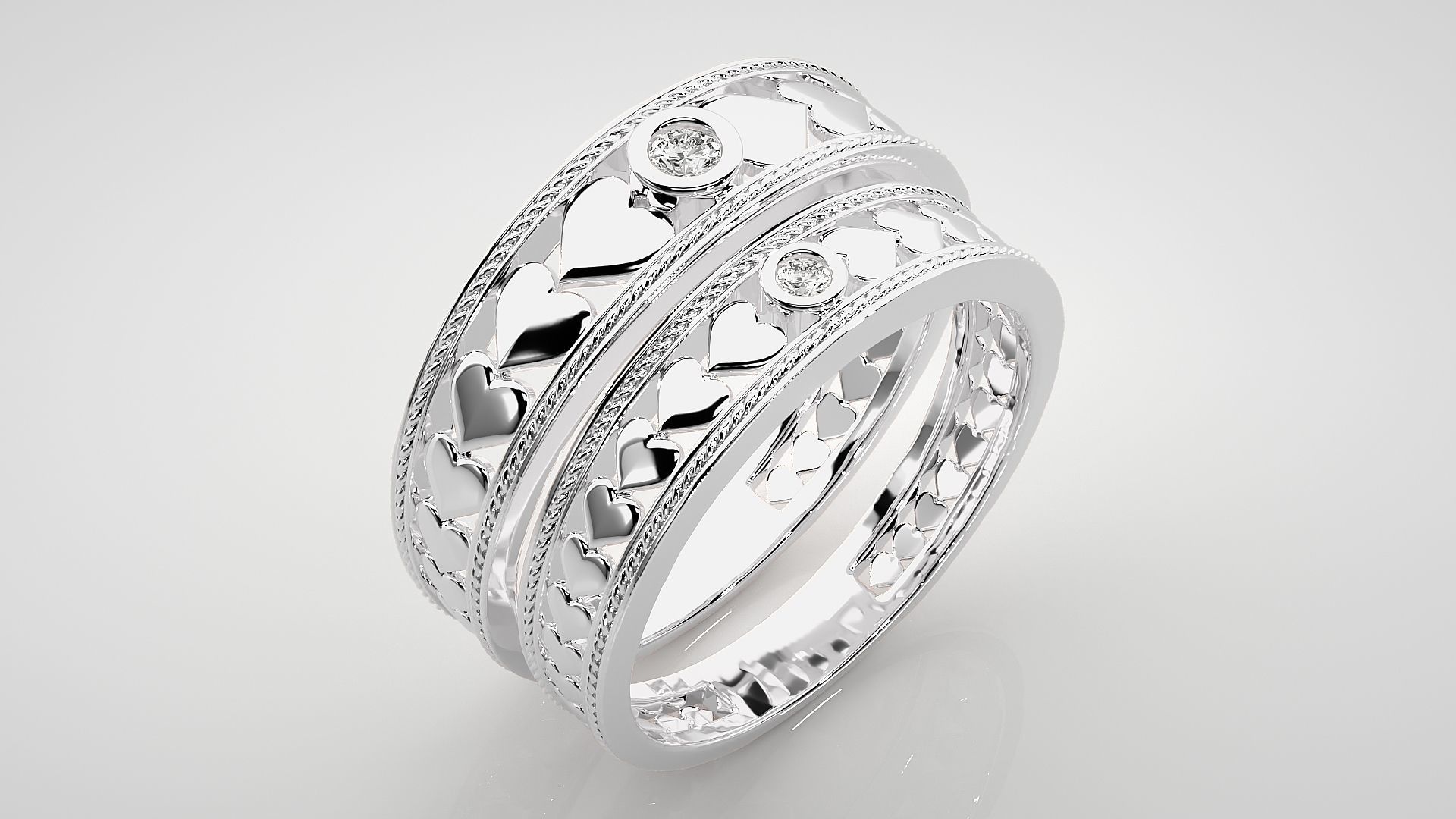 Heart Solitaire Couple Band Ring 3dm stl render detail 3D print model_8