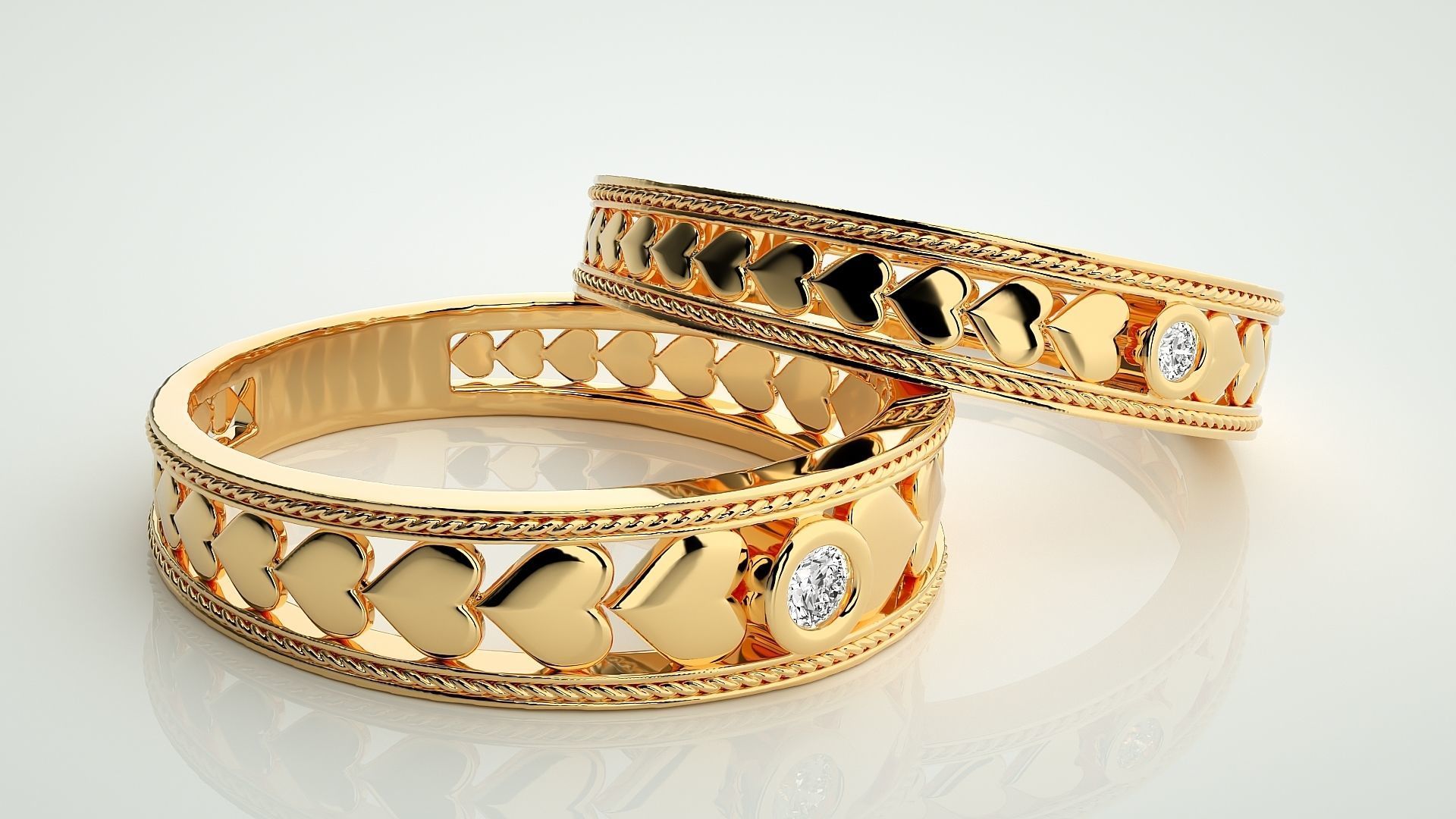 Heart Solitaire Couple Band Ring 3dm stl render detail 3D print model_10