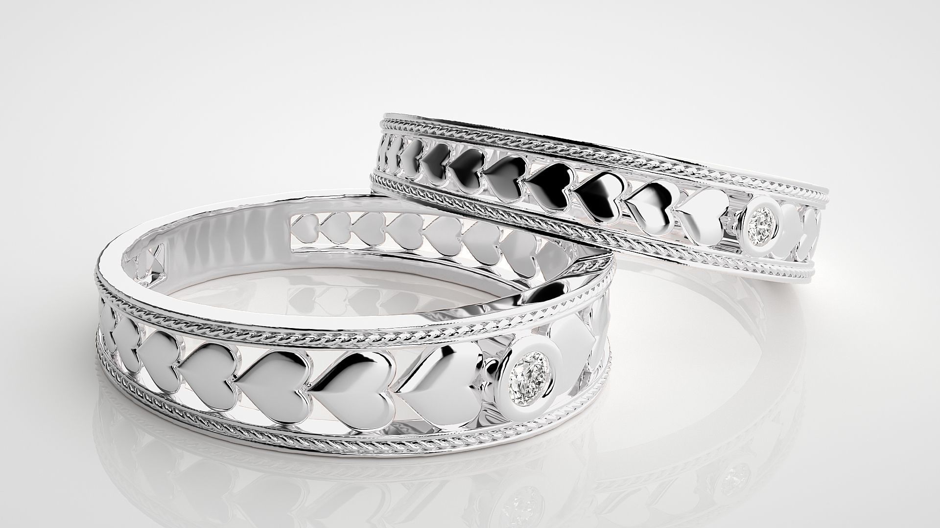 Heart Solitaire Couple Band Ring 3dm stl render detail 3D print model_6