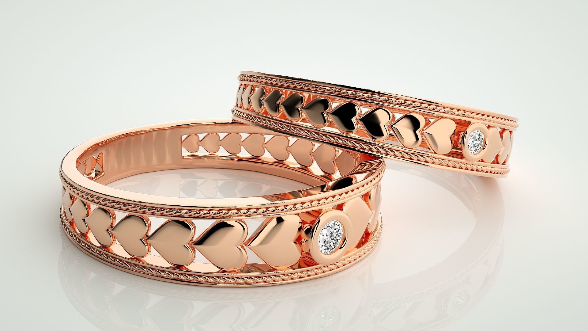 Heart Solitaire Couple Band Ring 3dm stl render detail 3D print model_1