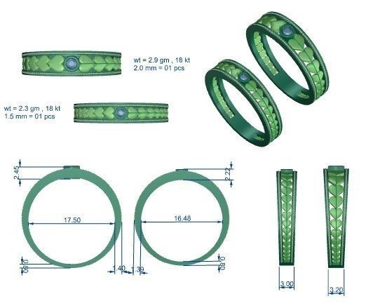 Heart Solitaire Couple Band Ring 3dm stl render detail 3D print model_3