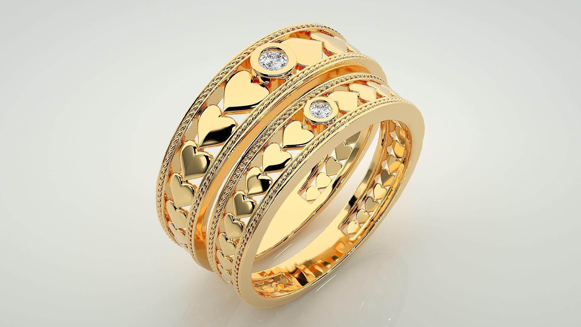 Heart Solitaire Couple Band Ring 3dm stl render detail 3D print model_12