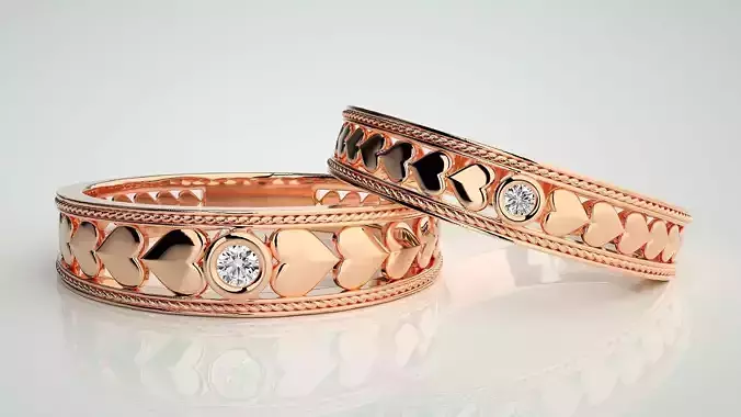 Heart Solitaire Couple Band Ring 3dm stl render detail 3D print model Heart Solitaire Couple Band Ring 3dm stl render detail 3D print model