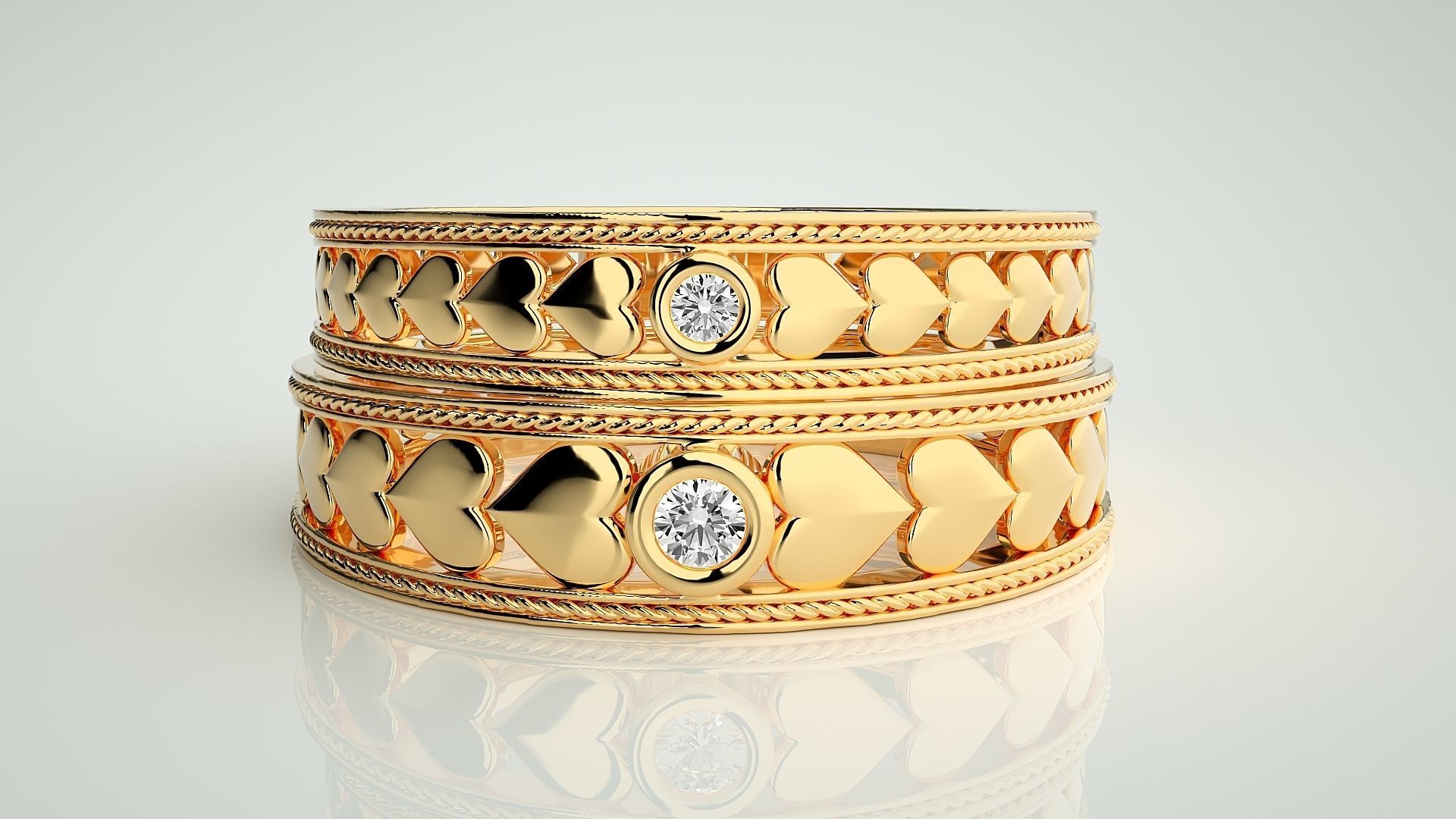 Heart Solitaire Couple Band Ring 3dm stl render detail 3D print model_11