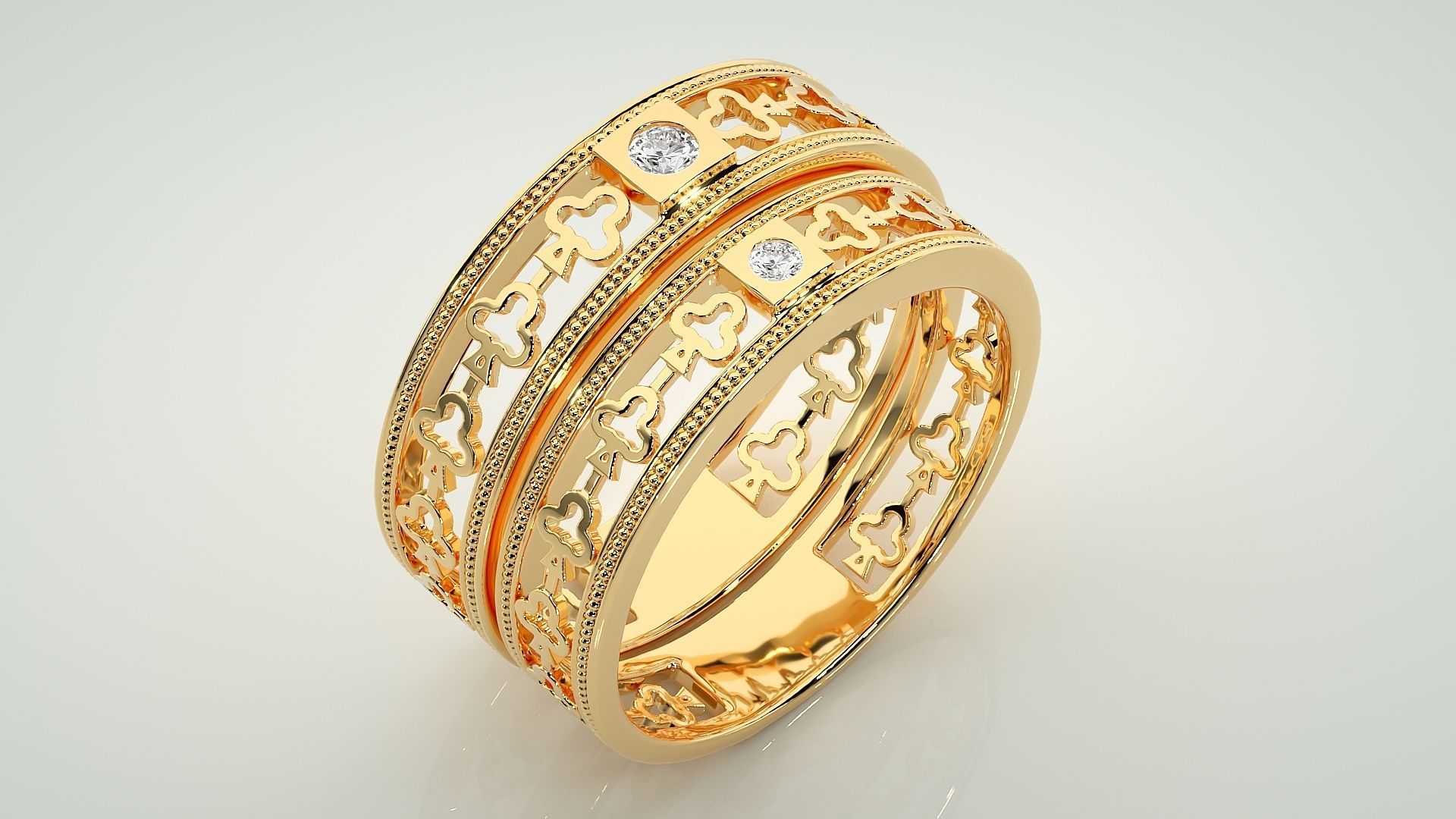 Clubs Theme Solitaire Couple Band Ring 3dm stl render detail 3D print model_12