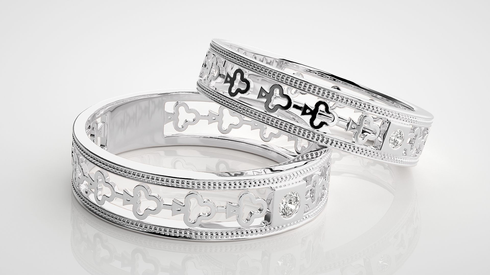 Clubs Theme Solitaire Couple Band Ring 3dm stl render detail 3D print model_6