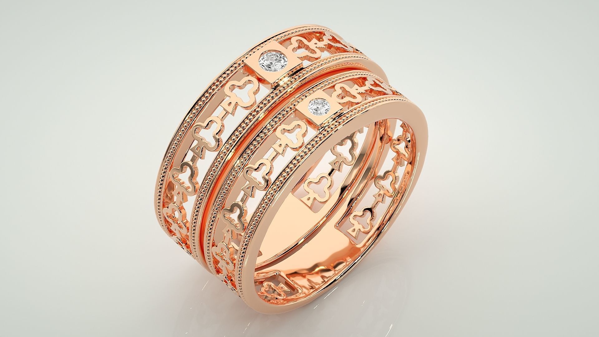 Clubs Theme Solitaire Couple Band Ring 3dm stl render detail 3D print model_4