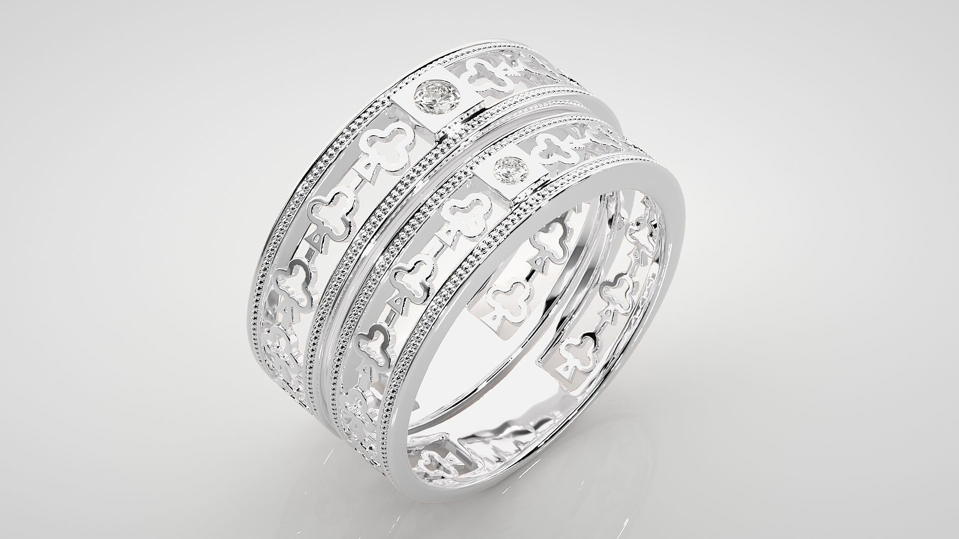 Clubs Theme Solitaire Couple Band Ring 3dm stl render detail 3D print model_8