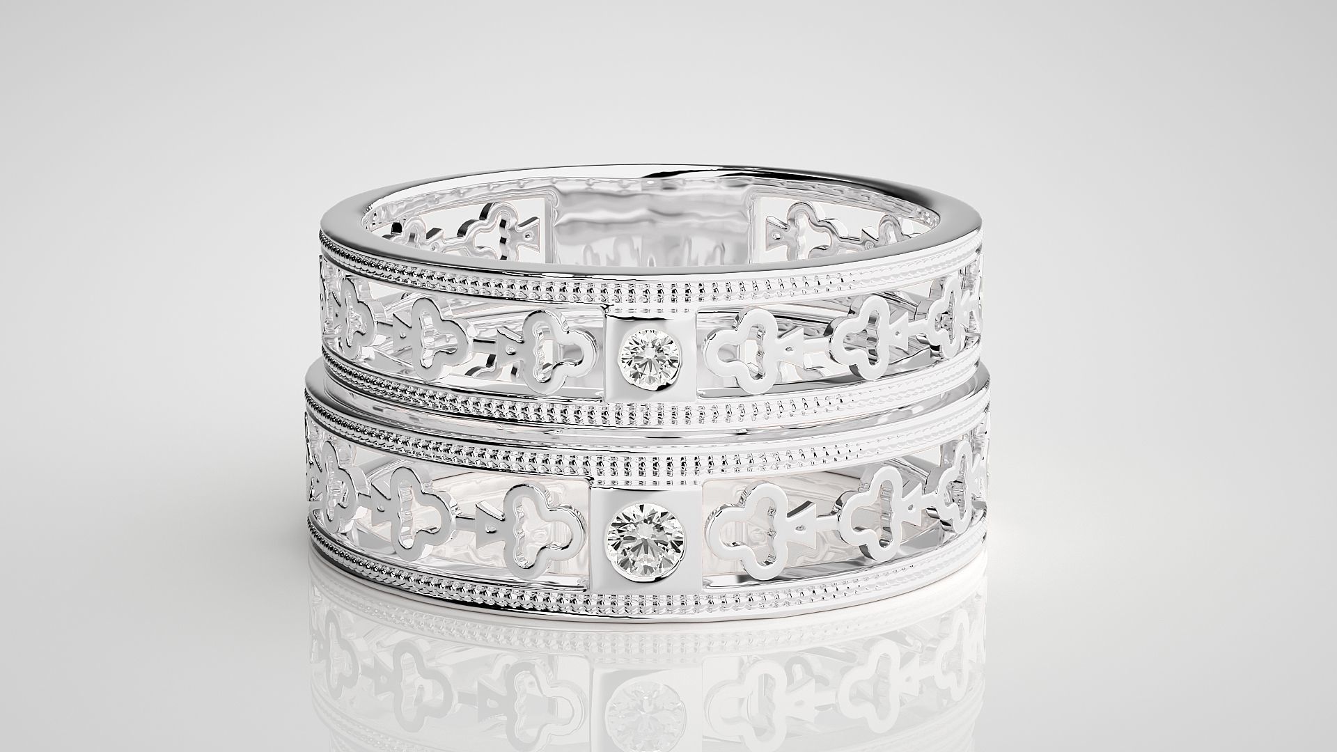 Clubs Theme Solitaire Couple Band Ring 3dm stl render detail 3D print model_7