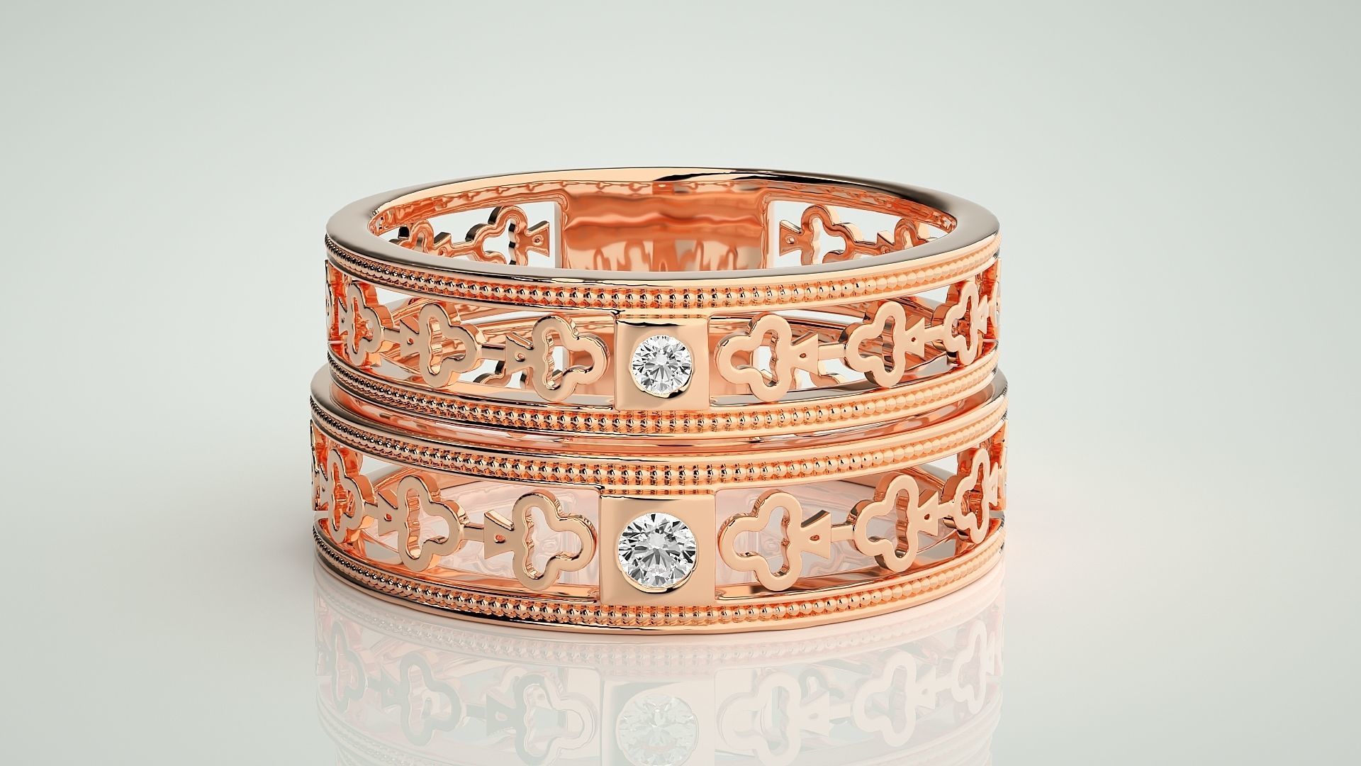 Clubs Theme Solitaire Couple Band Ring 3dm stl render detail 3D print model_2