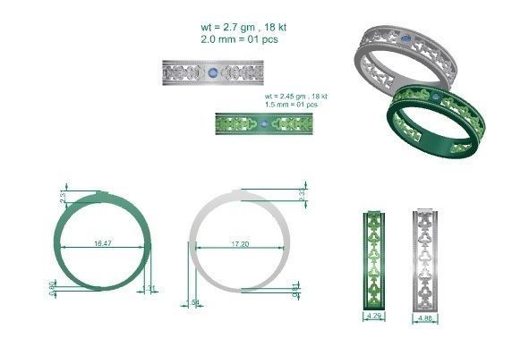 Clubs Theme Solitaire Couple Band Ring 3dm stl render detail 3D print model_3
