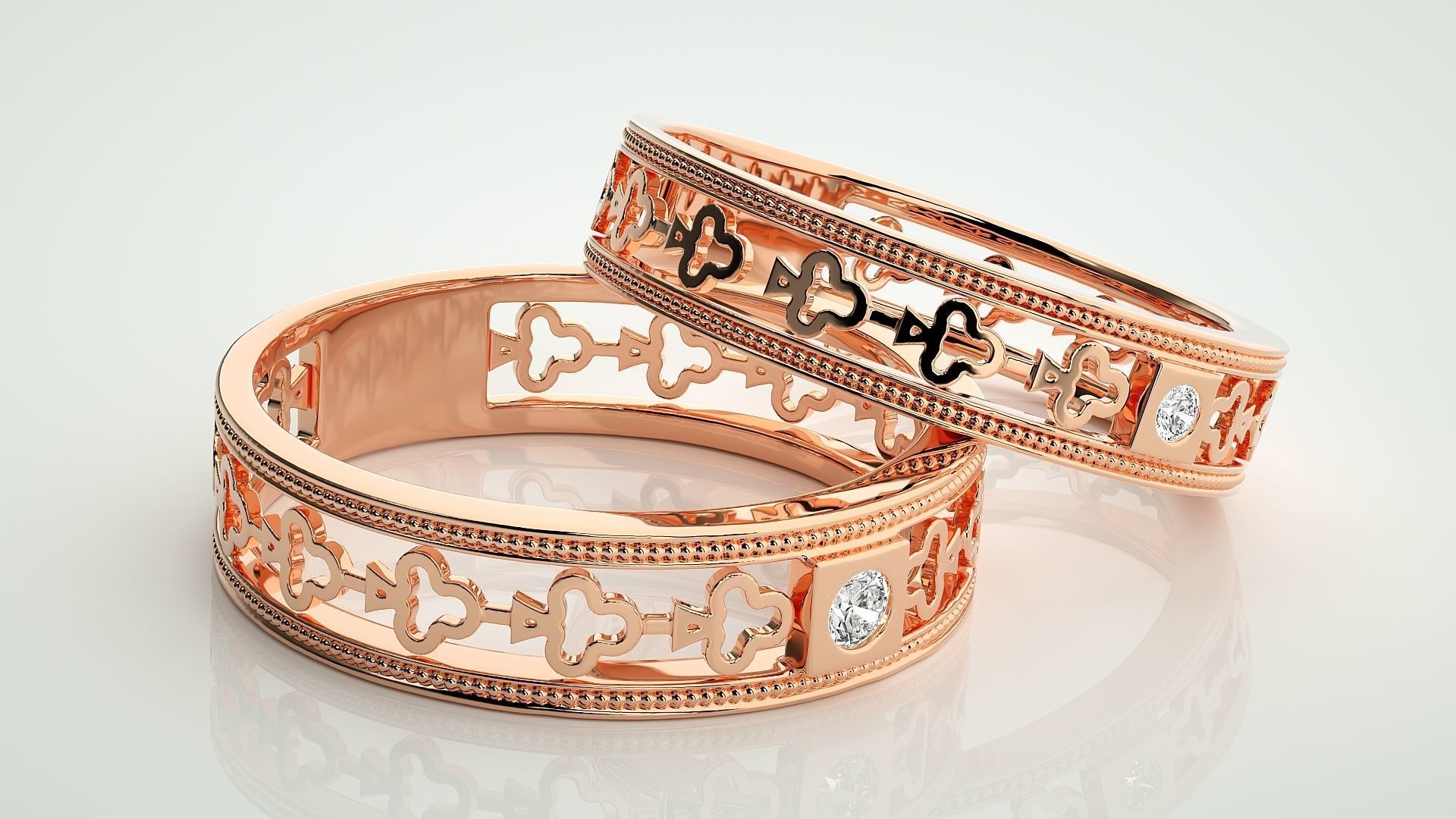 Clubs Theme Solitaire Couple Band Ring 3dm stl render detail 3D print model_1