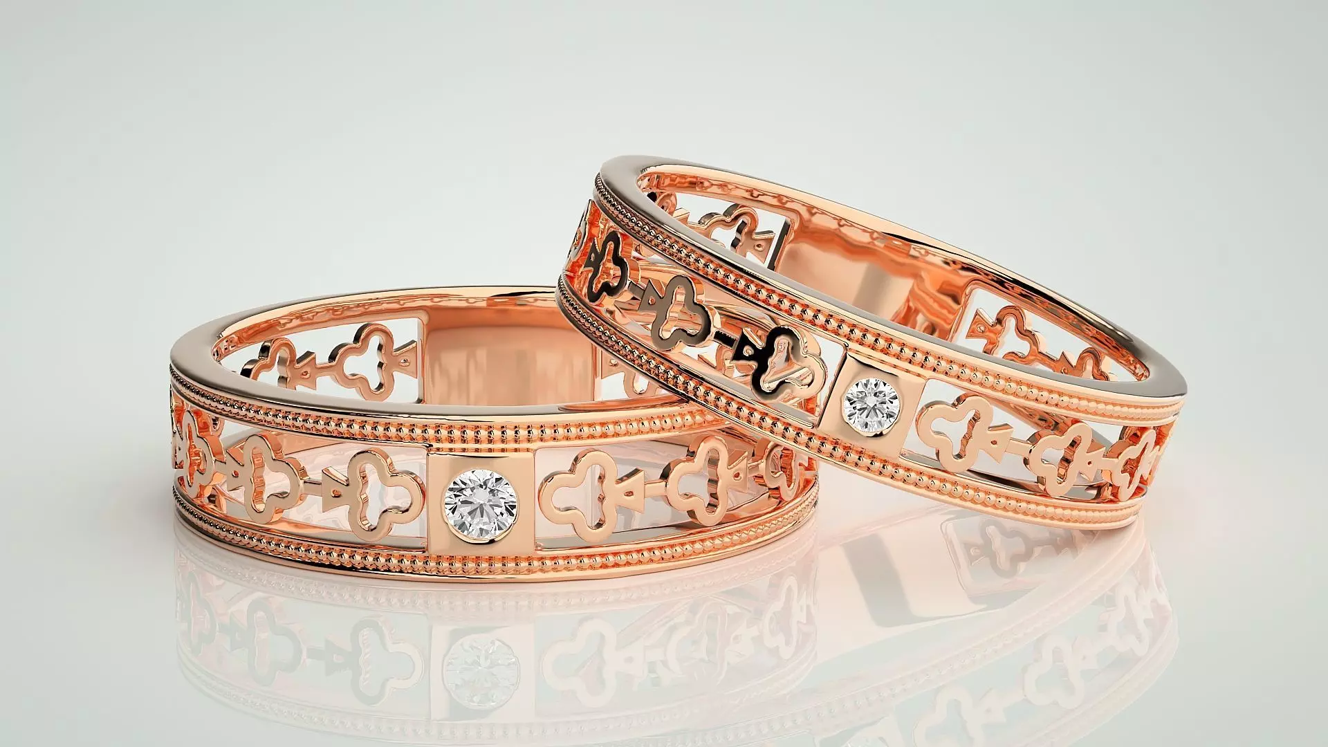 Clubs Theme Solitaire Couple Band Ring 3dm stl render detail 3D print model_0