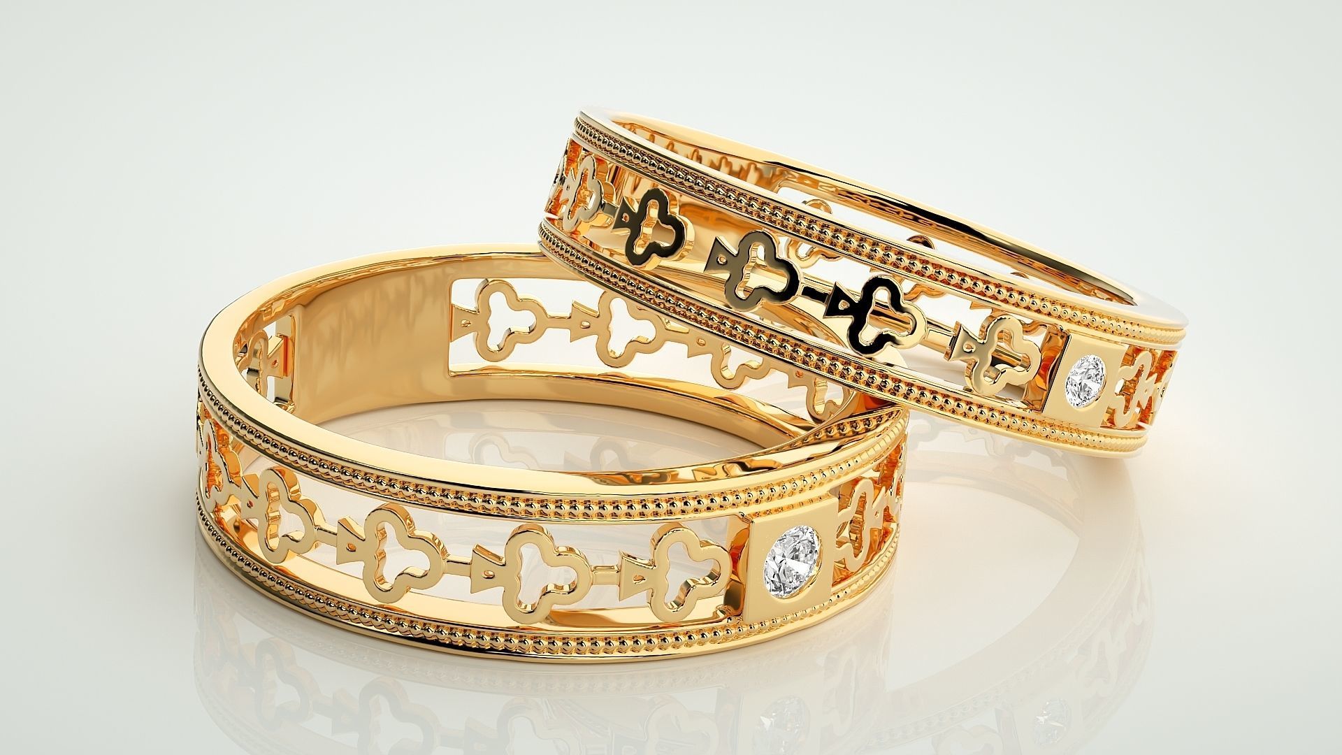 Clubs Theme Solitaire Couple Band Ring 3dm stl render detail 3D print model_10