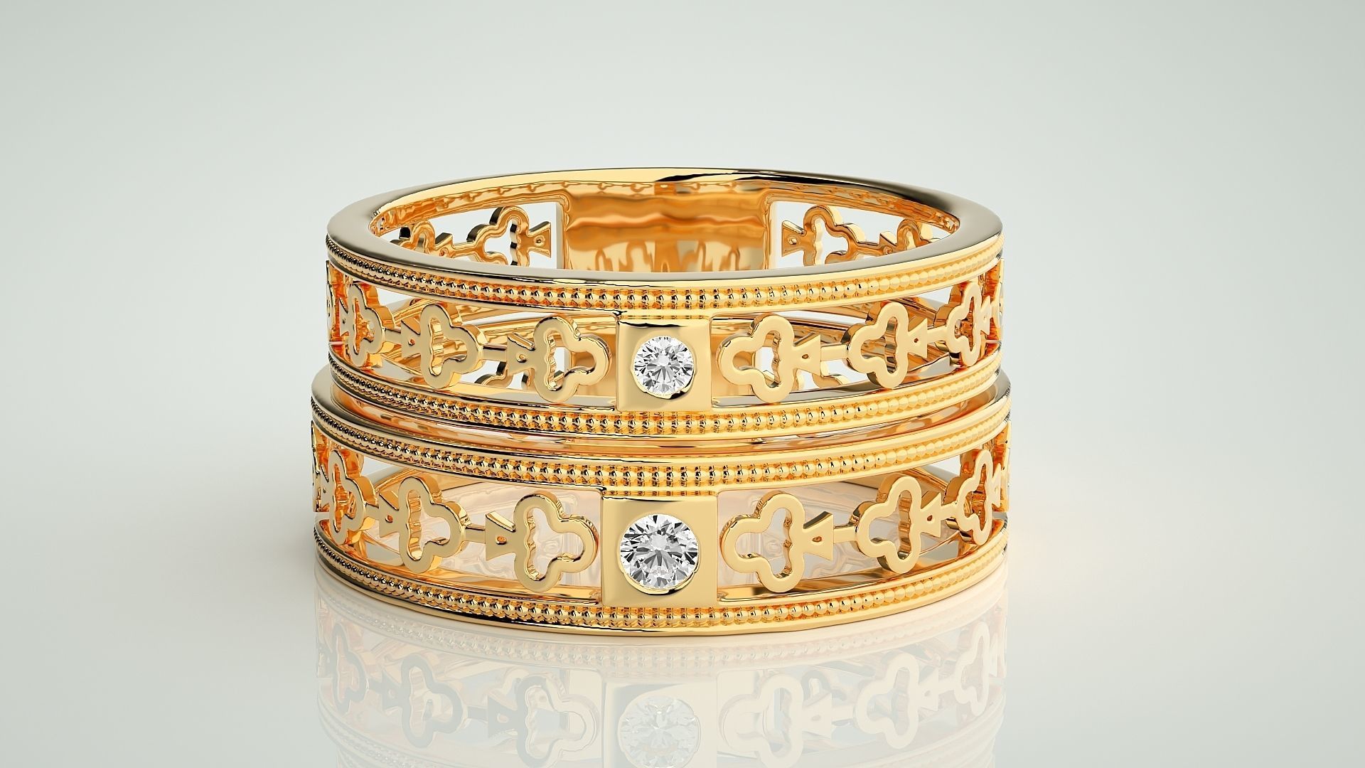 Clubs Theme Solitaire Couple Band Ring 3dm stl render detail 3D print model_11