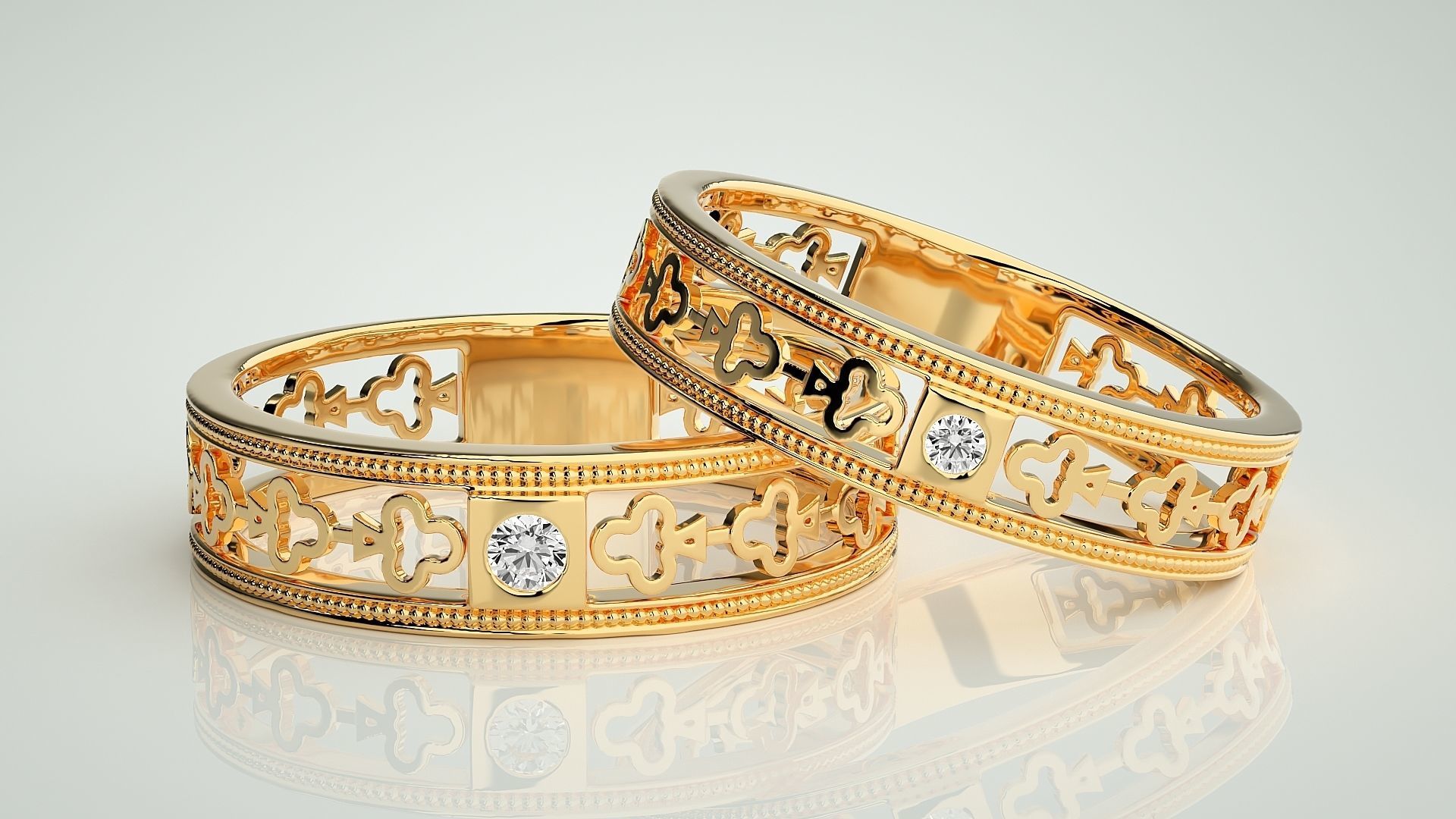 Clubs Theme Solitaire Couple Band Ring 3dm stl render detail 3D print model_9