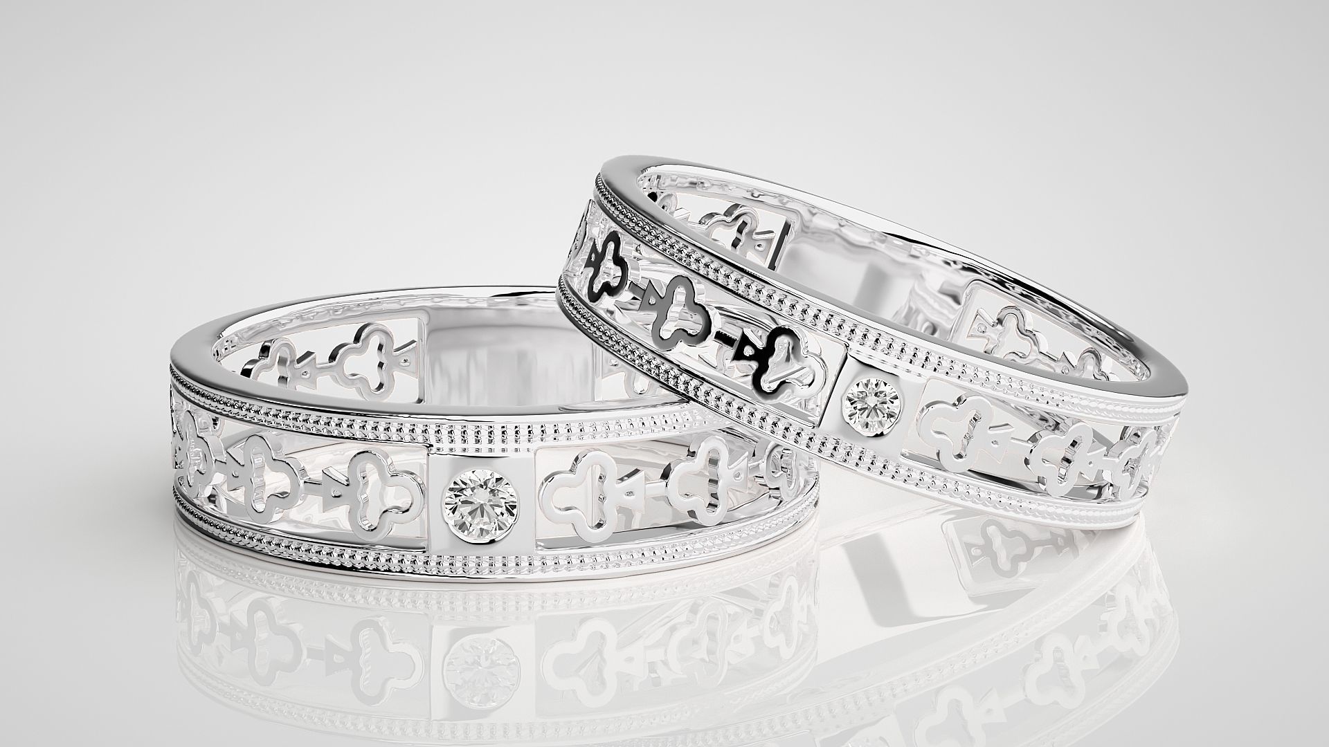 Clubs Theme Solitaire Couple Band Ring 3dm stl render detail 3D print model_5