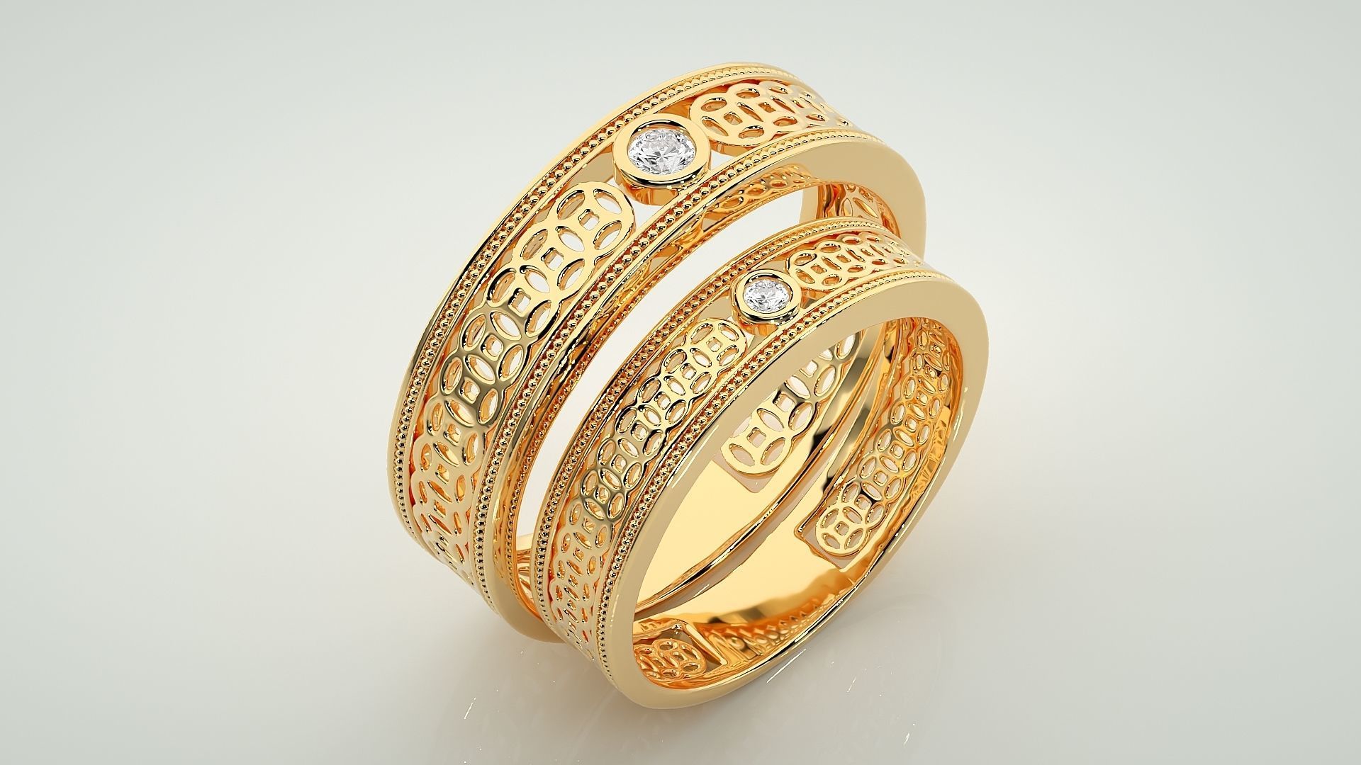 Solitaire Mesh Couple Band Ring 3dm stl render detail 3D print model_12