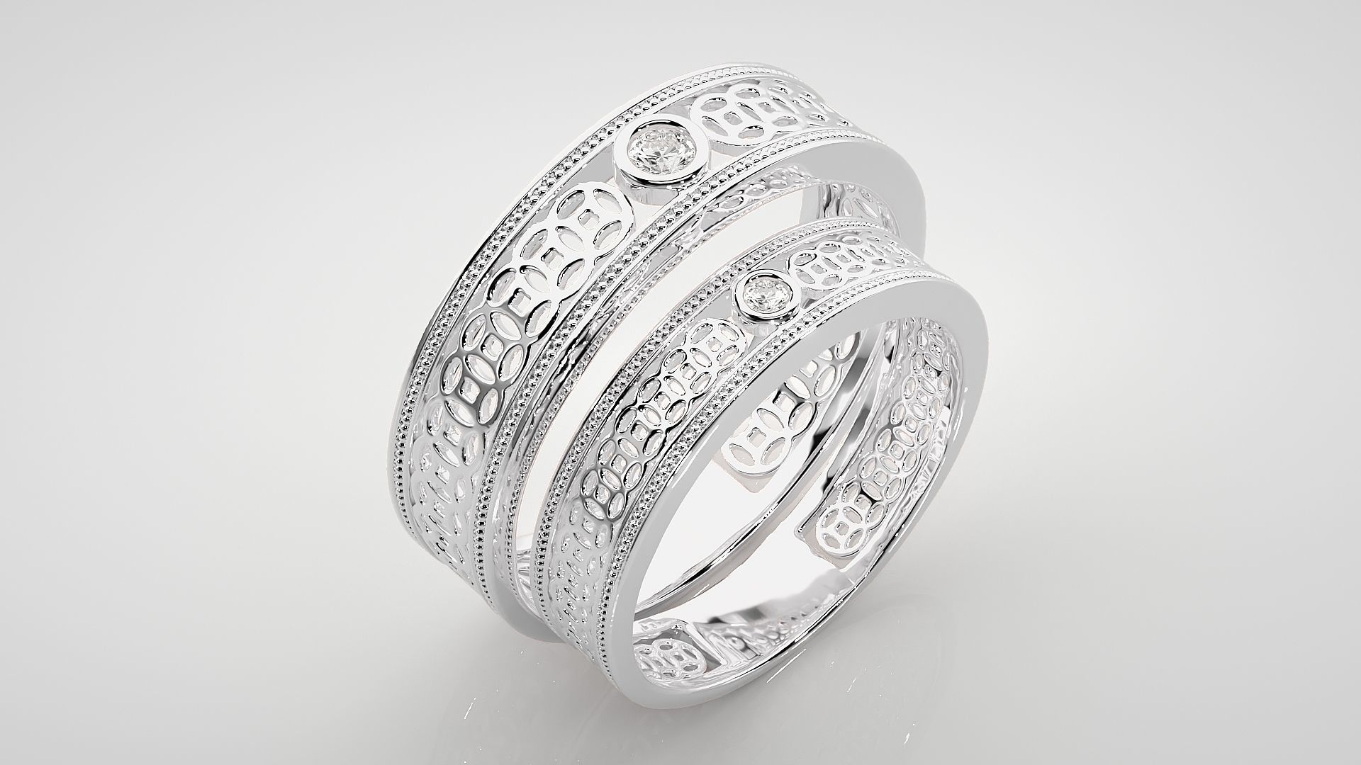 Solitaire Mesh Couple Band Ring 3dm stl render detail 3D print model_8