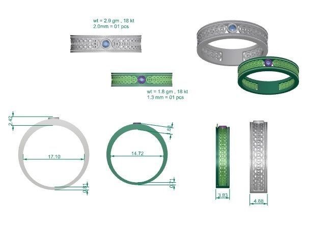 Solitaire Mesh Couple Band Ring 3dm stl render detail 3D print model_3