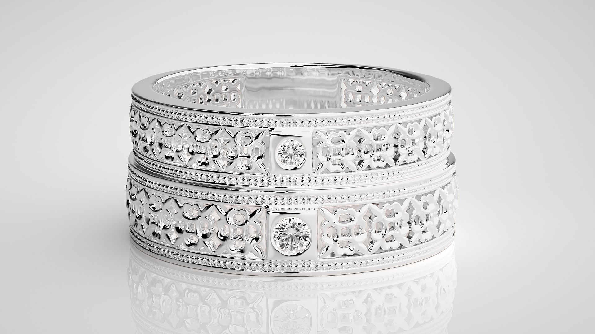 Solitaire Mesh Couple Band Ring 3dm stl render detail 3D print model_7