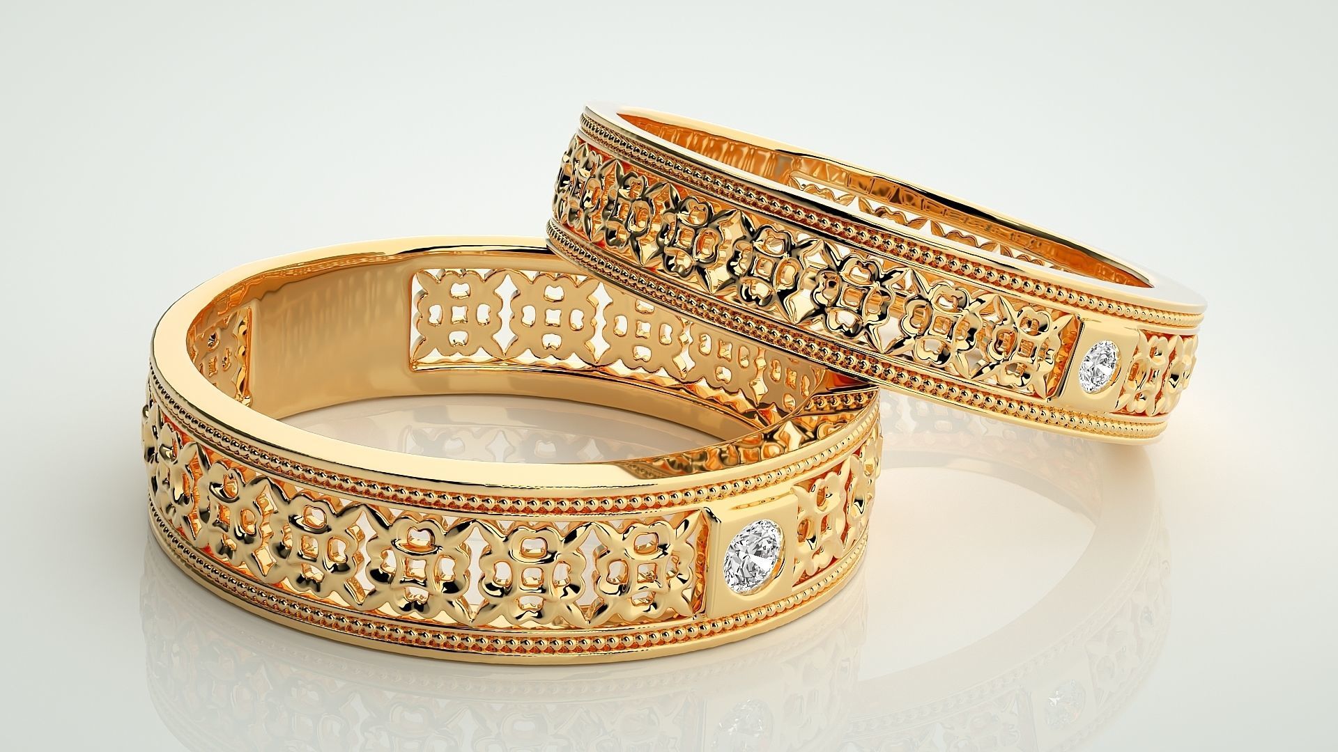 Solitaire Mesh Couple Band Ring 3dm stl render detail 3D print model_10