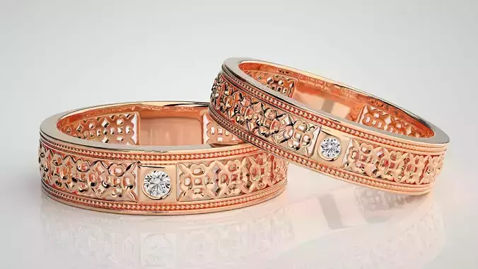 Solitaire Mesh Couple Band Ring 3dm stl render detail 