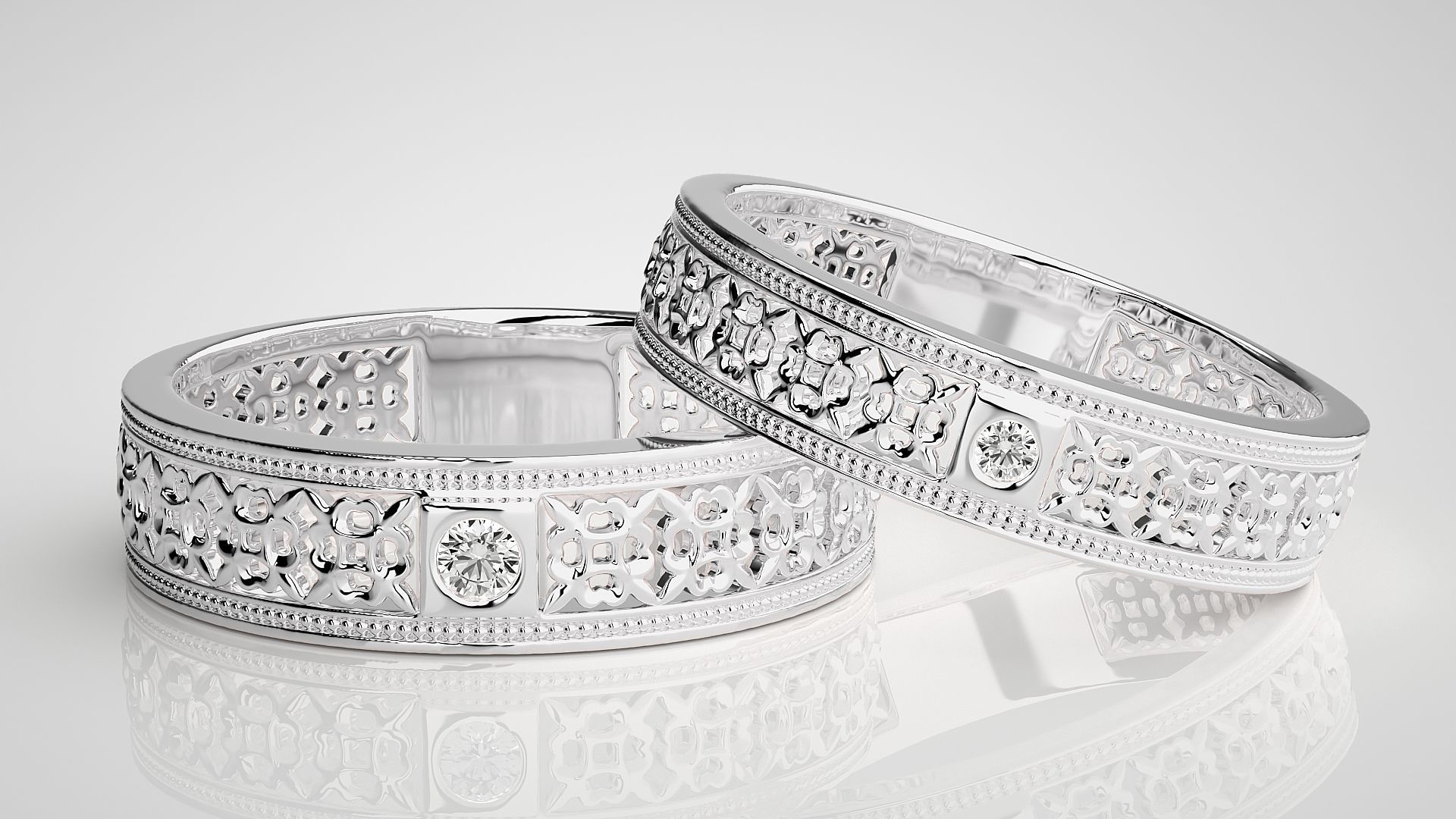 Solitaire Mesh Couple Band Ring 3dm stl render detail 3D print model_5