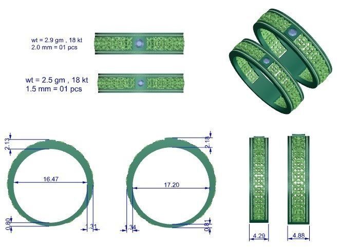 Solitaire Mesh Couple Band Ring 3dm stl render detail 3D print model_3