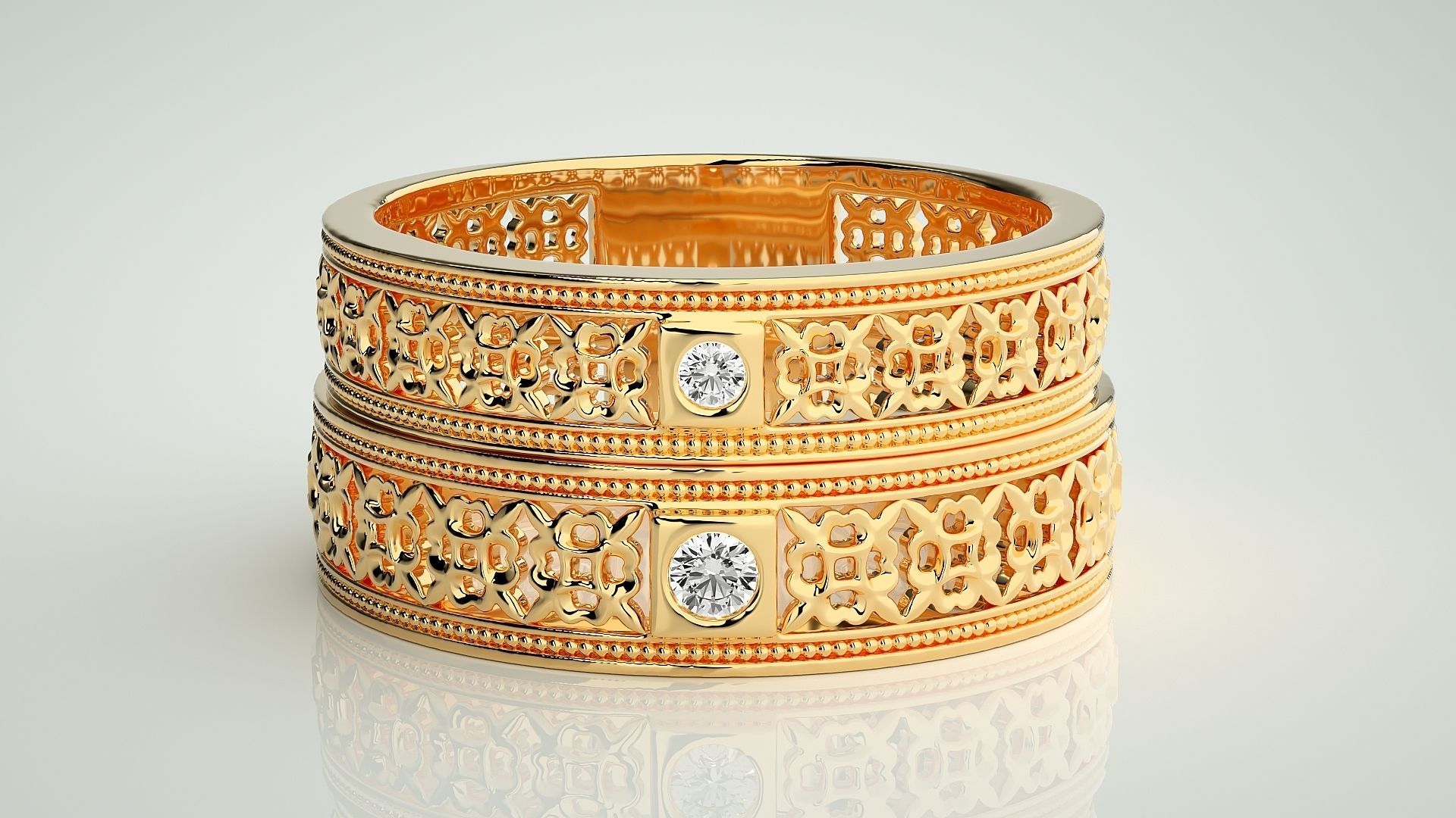 Solitaire Mesh Couple Band Ring 3dm stl render detail 3D print model_11